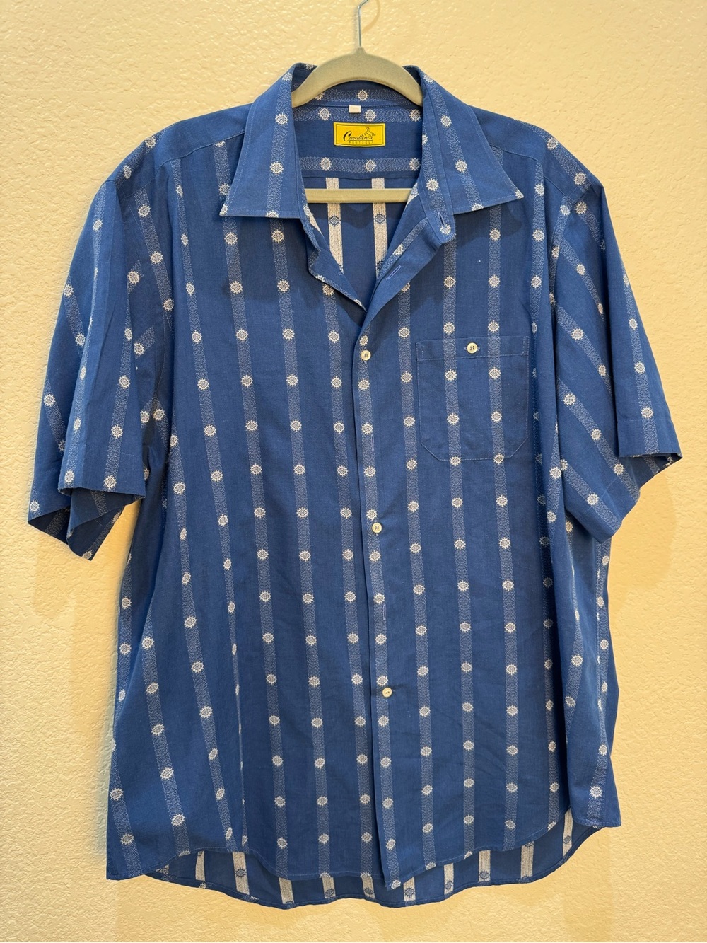 Cavallini Boutique Men 4XL Blue White Stripe 100% Cotton Short Sleeve Shirt